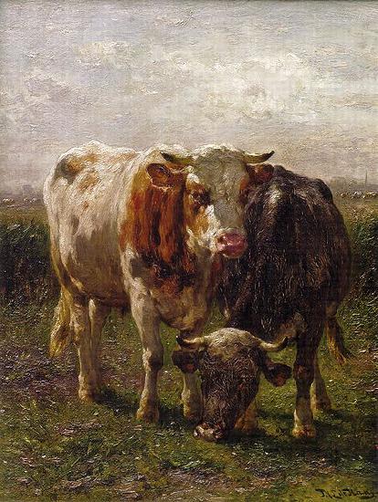 Johannes Hubertus Leonardus de Haas Bull and cow in the floodplains at Oosterbeek